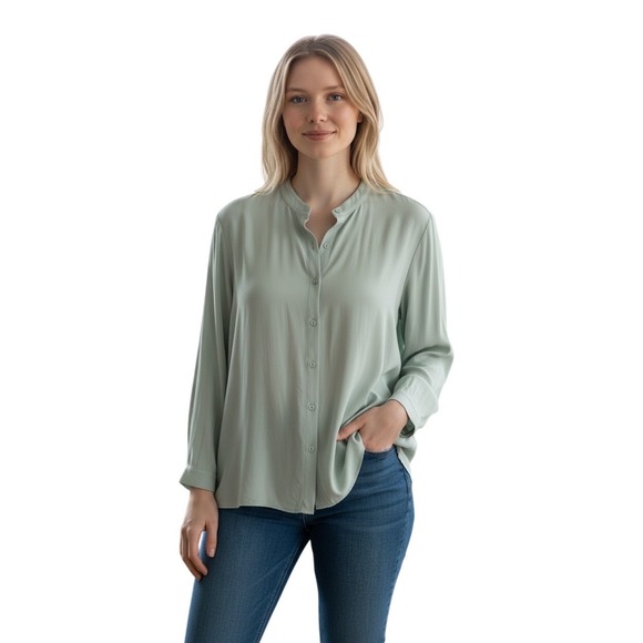 Eileen Fisher Tops - Eileen Fisher Green Silk Blouse Size Large